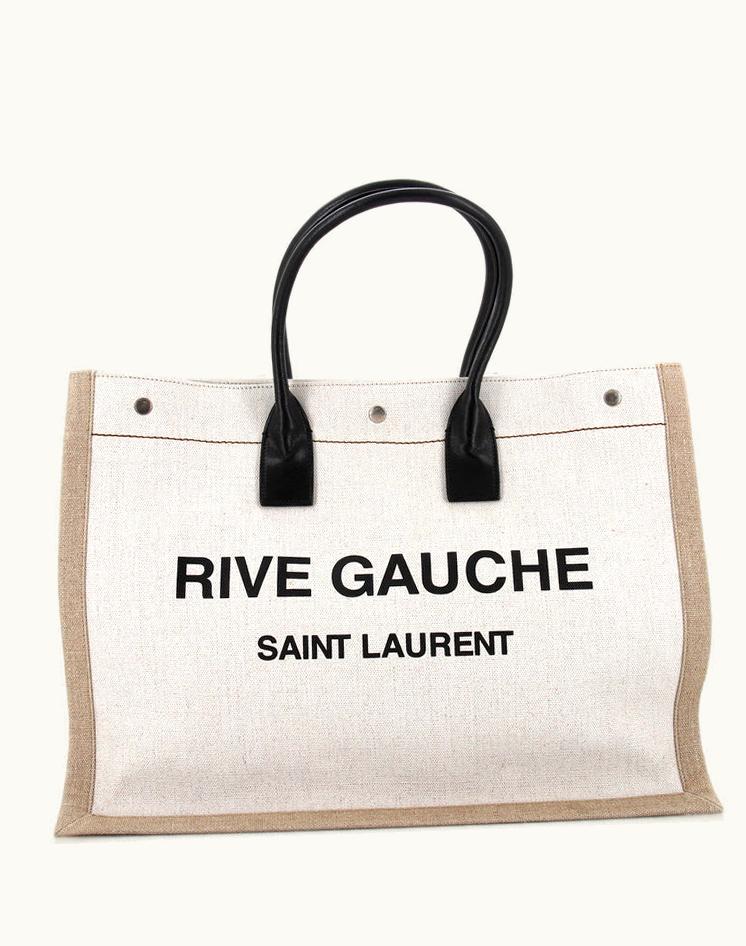 Saint Laurent Saint Laurent Rive Gauche Shopper Tote Canvas Large in Neutral Canvas and Aged Silver