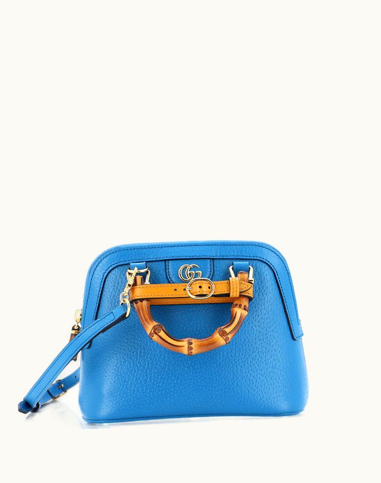 Gucci Gucci Diana NM Bamboo Dome Top Handle Bag Leather Mini Blue