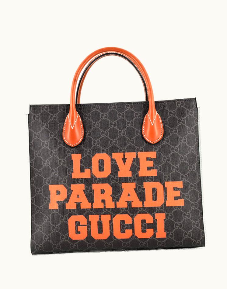 Gucci Gucci Love Parade Convertible Top Handle Open Tote Printed GG Coated Canvas in Brown and Black