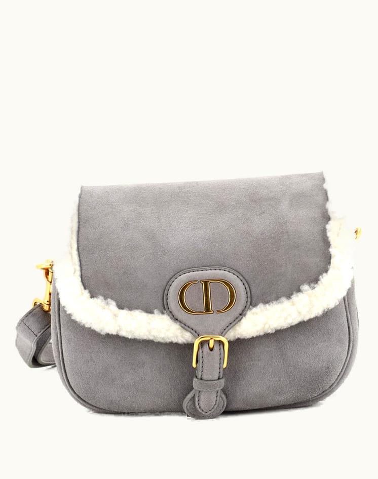 Dior Dior Bobby Flap Bag Shearling And Suede Medium Gray