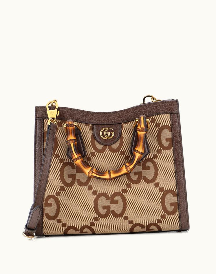 Gucci Gucci Diana NM Bamboo Handle Tote Jumbo GG Canvas Small Brown Leather Luxury Tote