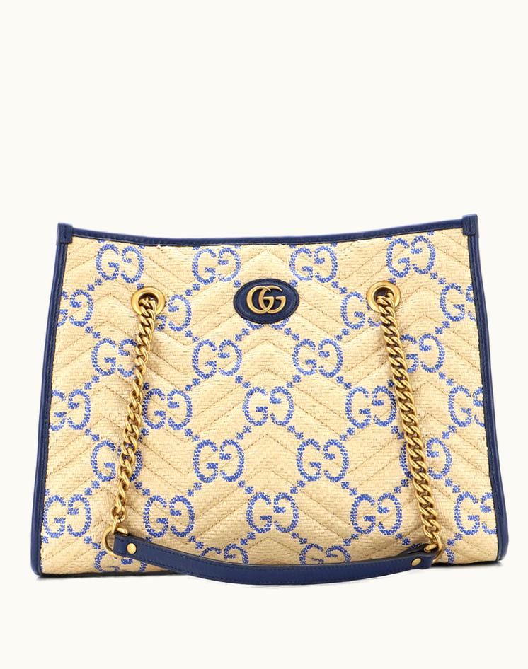 Gucci Gucci GG Marmont Chain Shopping Tote Matelasse Raffia Medium