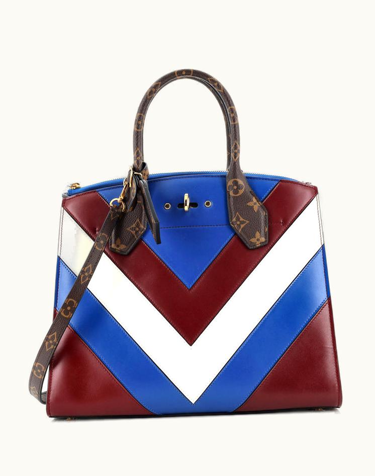 Louis Vuitton Louis Vuitton City Steamer Handbag Chevron Leather With Monogram Canvas MM