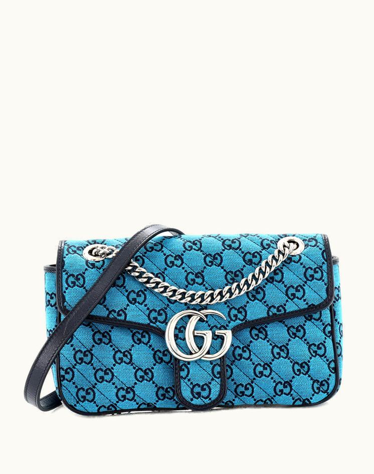 Gucci Gucci GG Marmont Flap Bag Diagonal Quilted GG Canvas Small Blue Plain Canvas and Leather