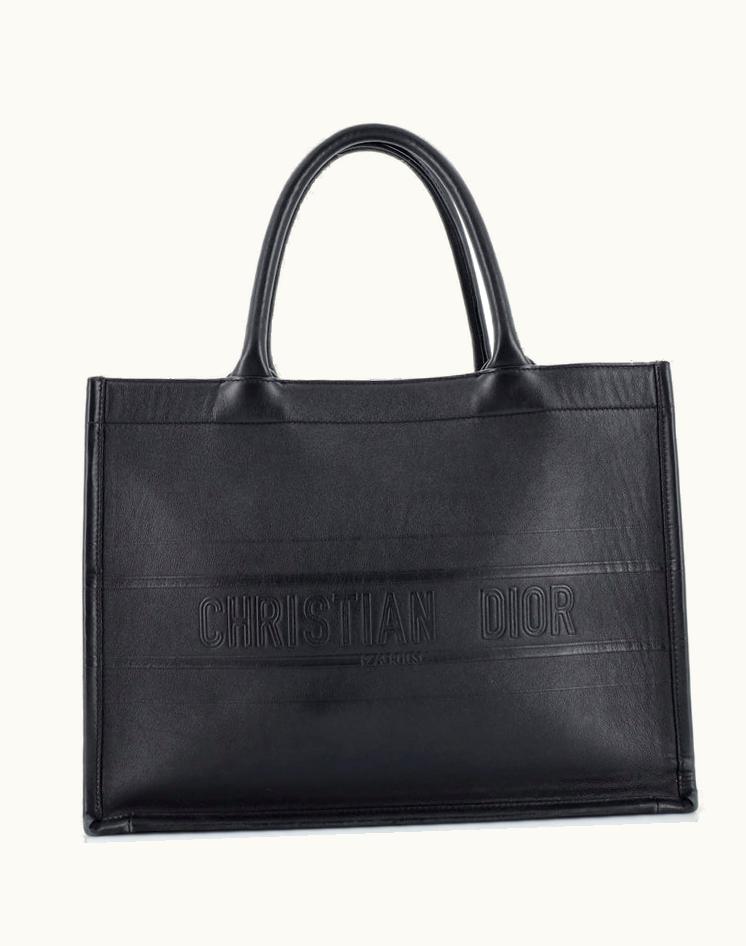Dior Christian Dior Book Tote Embossed Leather Medium Luxury Tote Bag Black