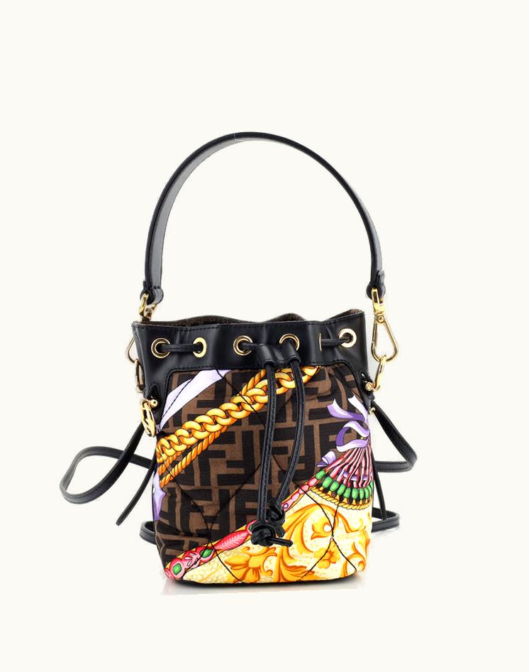 Fendi Fendi X Versace Fendace Mon Tresor Bucket Bag Quilted Printed Zucca Silk Mini