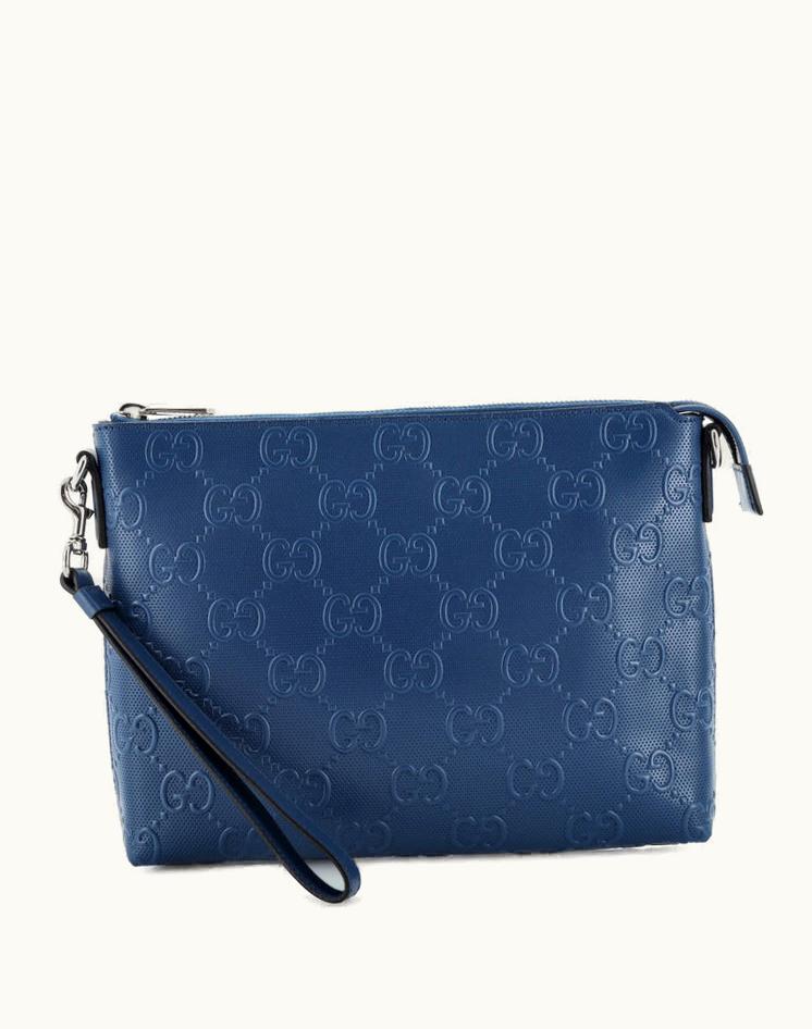 Gucci Gucci Convertible Messenger Bag GG Embossed Perforated Leather Medium