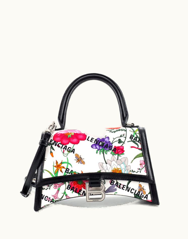 Gucci Gucci X Balenciaga The Hacker Project Hourglass Flora Canvas Small Top Handle Bag Black