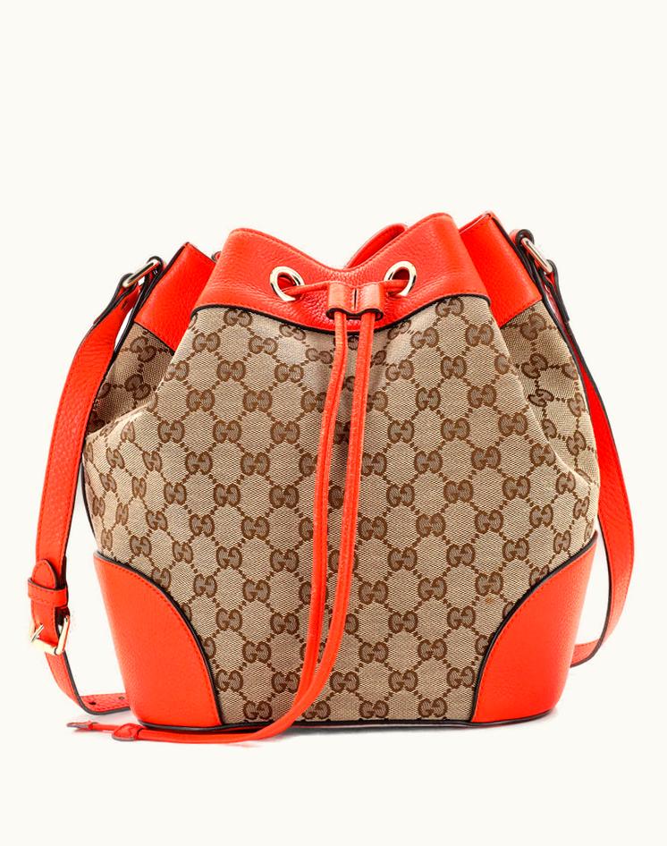 Gucci Gucci Classic Bucket Bag GG Canvas Medium Brown/Orange Canvas and Leather Gold Tone