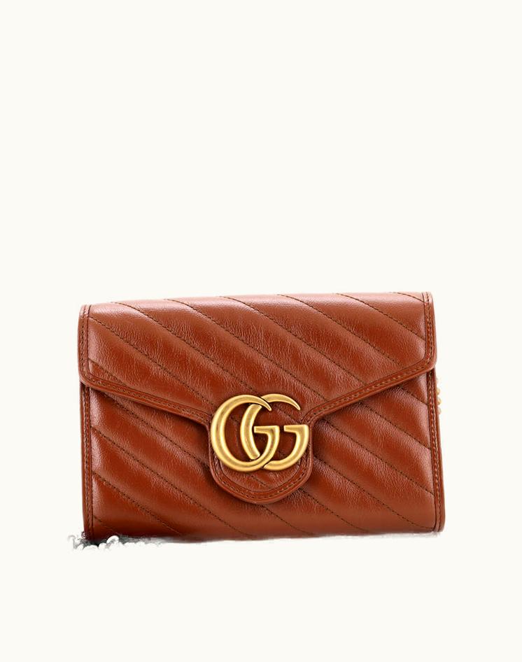 Gucci Gucci GG Marmont Chain Wallet Diagonal Quilted Leather Mini Brown