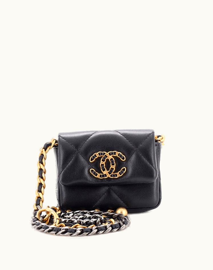 Chanel Chanel 19 Convertible Flap Coin Purse With Chain Quilted Lambskin Black Leather