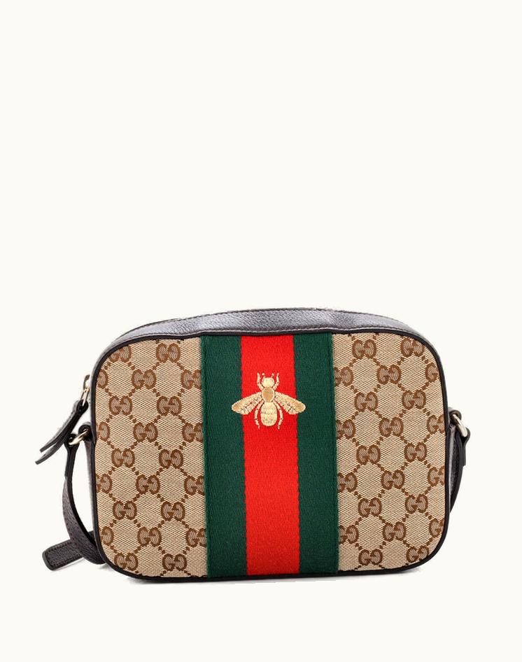 Gucci Gucci Bee Web Camera Bag GG Canvas Brown