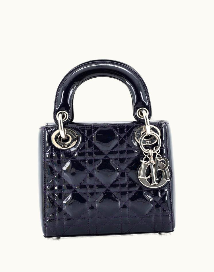 Dior Christian Dior Lady Dior Chain Bag Cannage Quilt Patent Mini Blue