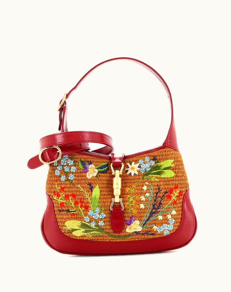Gucci Gucci Jackie 1961 Hobo Embroidered Straw With Leather Small