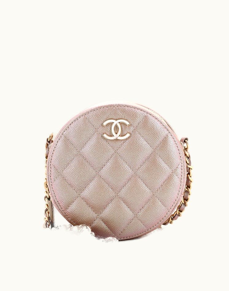 Chanel Chanel Round Clutch With Chain Quilted Metallic Leather Mini Gold Tone
