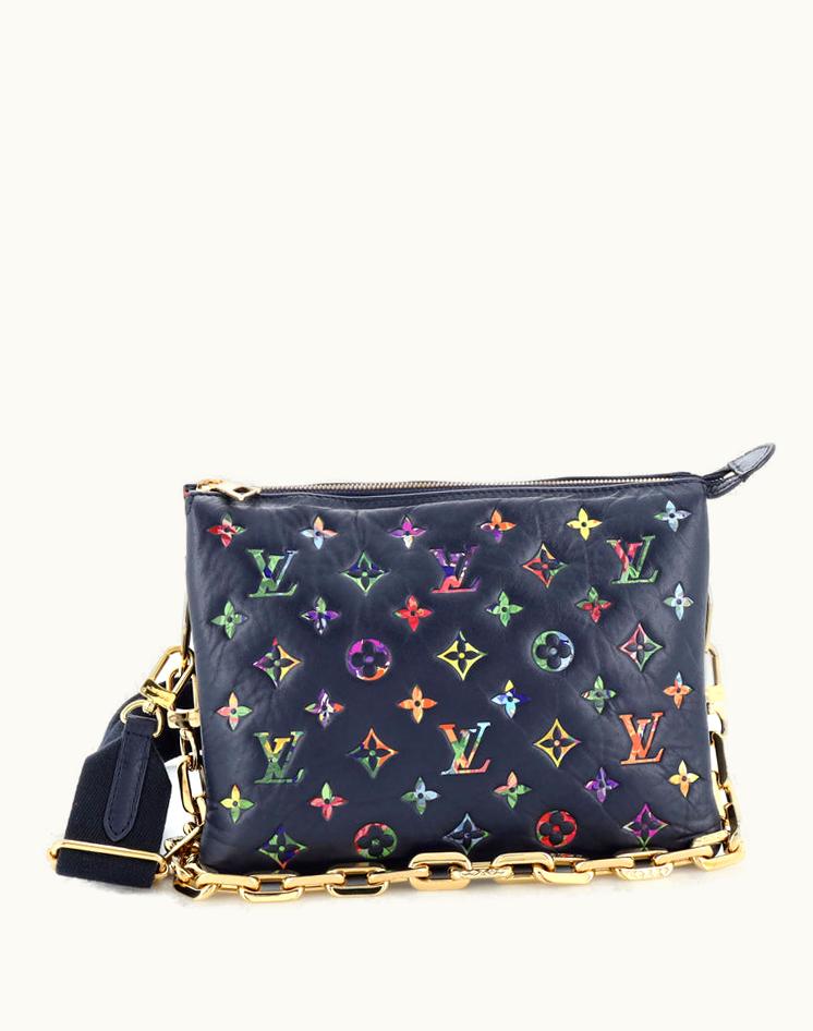 Louis Vuitton Louis Vuitton Coussin Bag Monogram Flower Embossed Lambskin PM Leather Blue Multicolor Gold PM