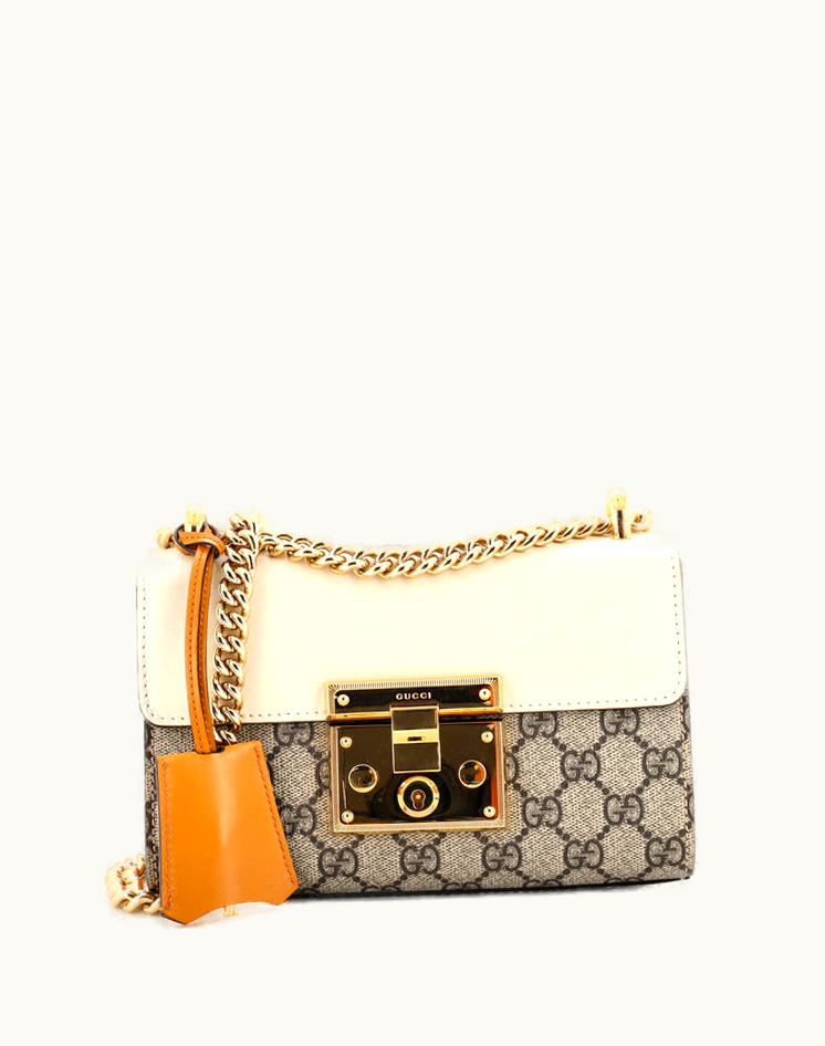 Gucci Gucci Padlock Shoulder Bag GG Coated Canvas And Leather Small Brown Neutral Gold