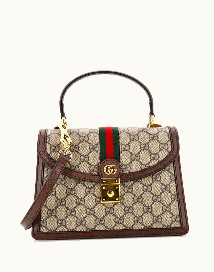 Gucci Gucci Ophidia Flap Top Handle Bag GG Coated Canvas Small Brown