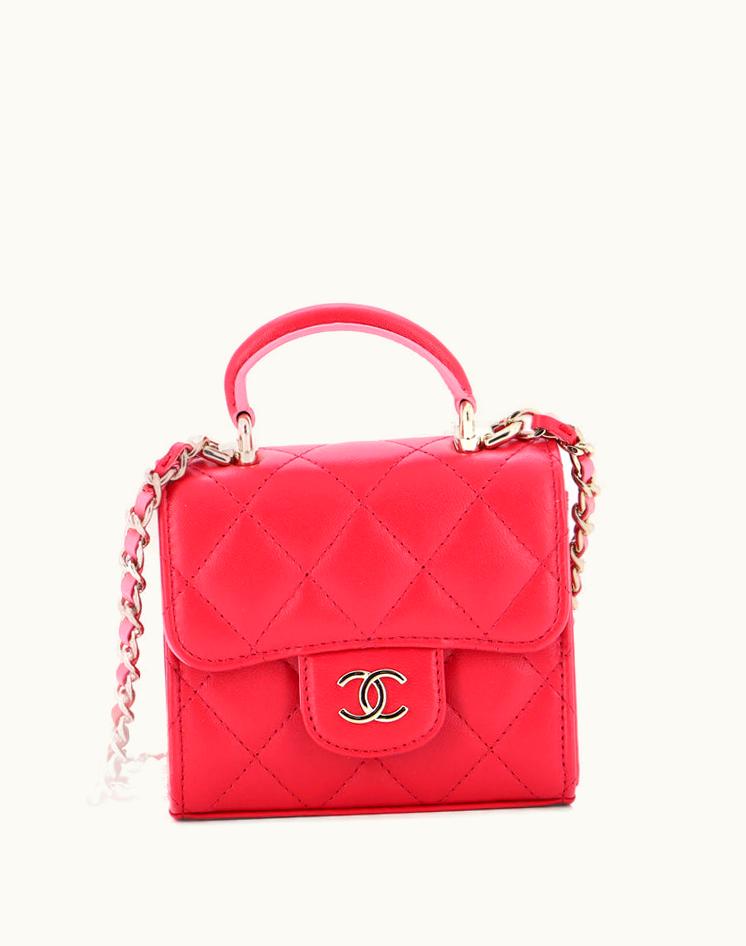 Chanel Chanel Square Classic Flap Top Handle Clutch With Chain Quilted Lambskin