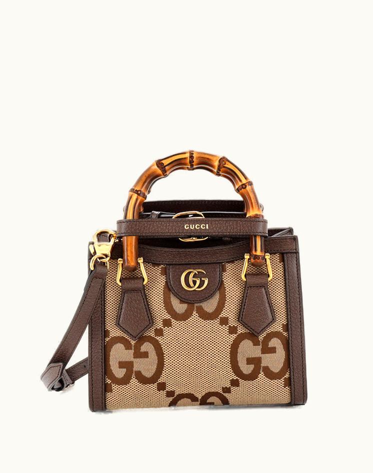Gucci Gucci Diana NM Bamboo Handle Tote Jumbo GG Canvas Mini Brown Aged Gold