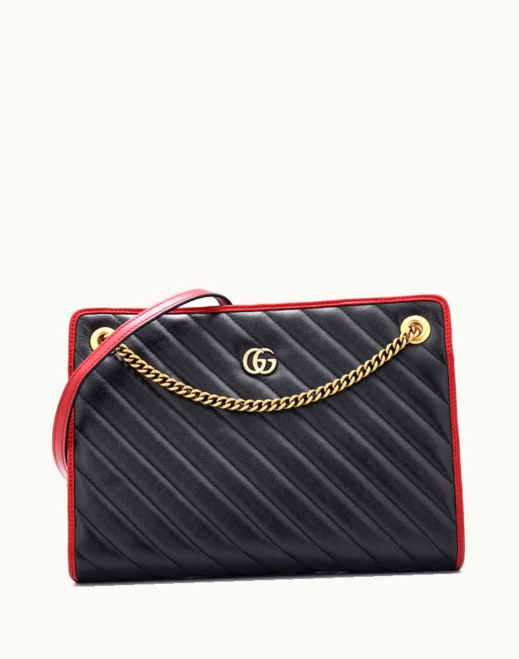 Gucci Gucci GG Marmont Accordion Shoulder Bag Diagonal Quilted Leather Medium in Black