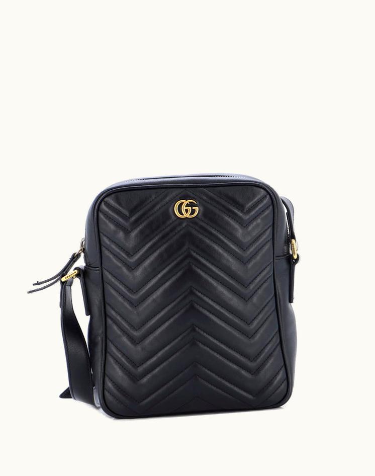 Gucci Gucci GG Marmont Zip Messenger Bag Matelasse Leather Small Black