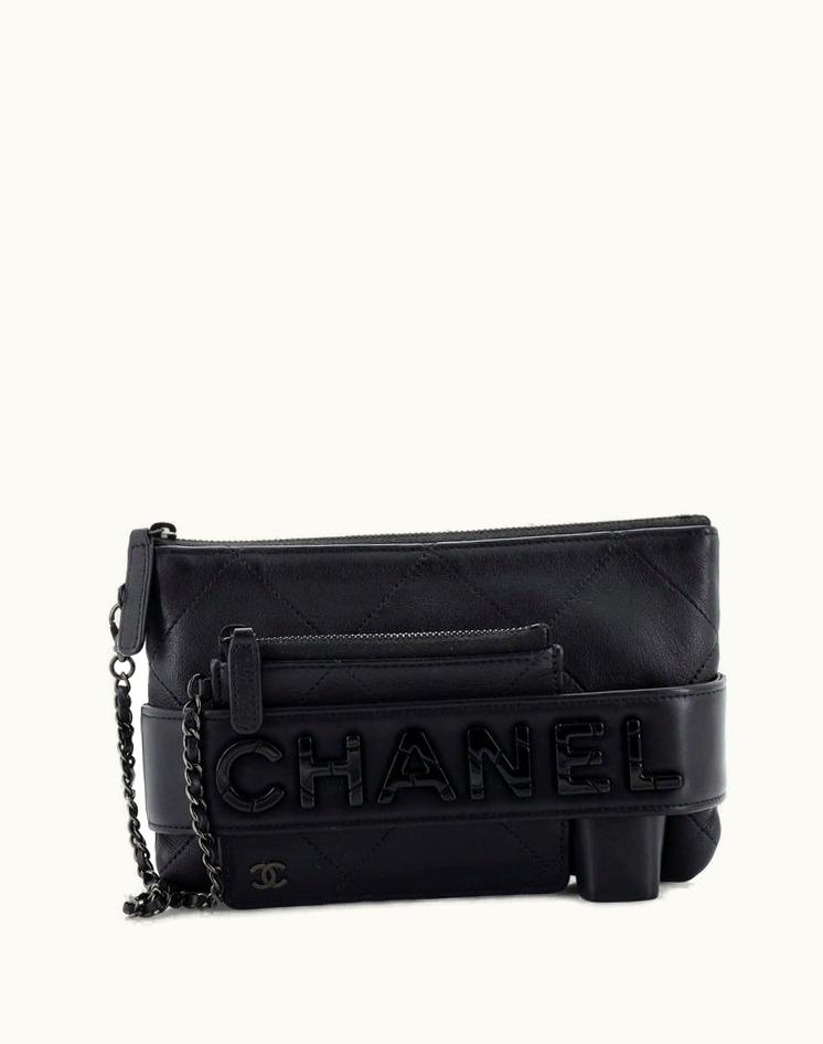 Chanel Chanel Logo Letters Handle Cosmetic Case Clutch Quilted Lambskin