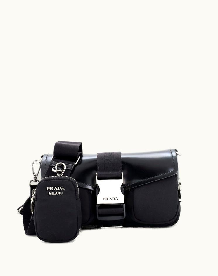 Prada Prada Pocket Flap Shoulder Bag Brushed Leather And Tessuto