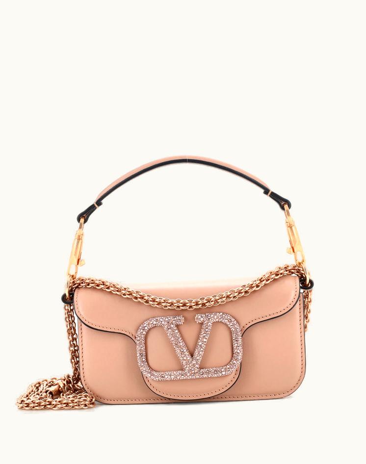 Valentino Valentino Vlogo Loco Flap Shoulder Bag Leather With Crystals Small