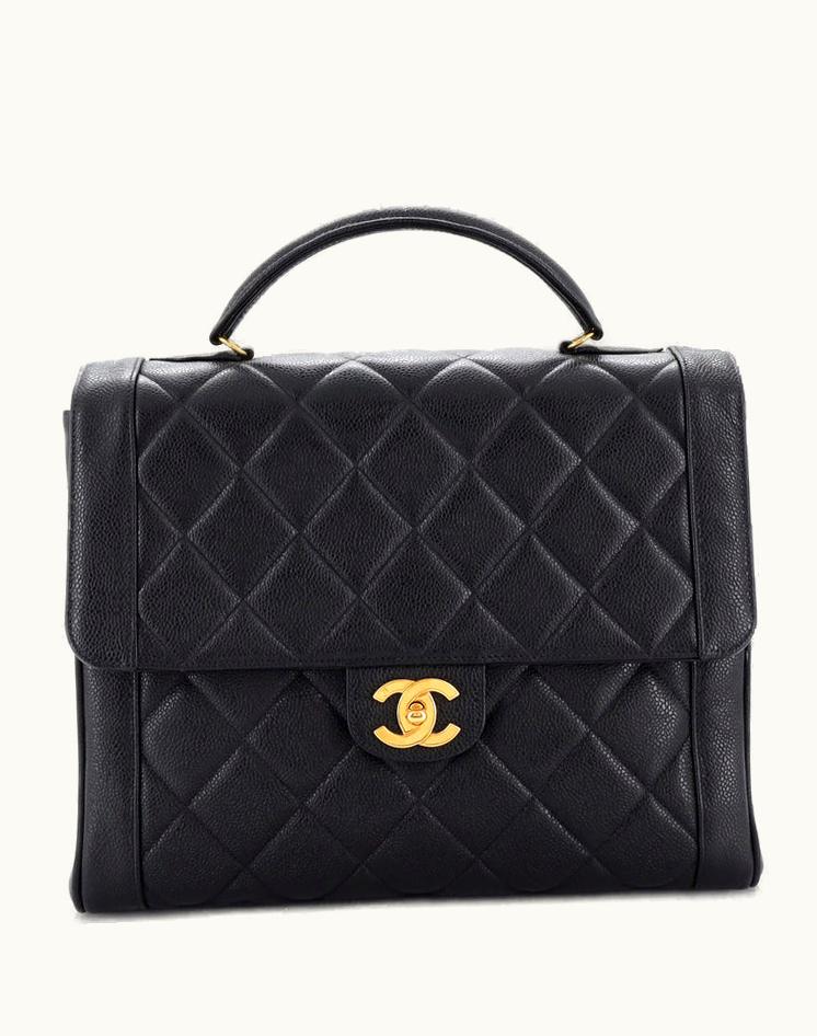 Chanel Chanel Vintage Two-Tone Kelly Top Handle Bag Quilted Caviar Jumbo