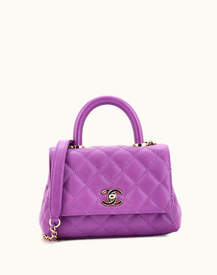 Chanel Chanel Coco Top Handle Bag Quilted Caviar Extra Mini Leather Purple Gold Tone