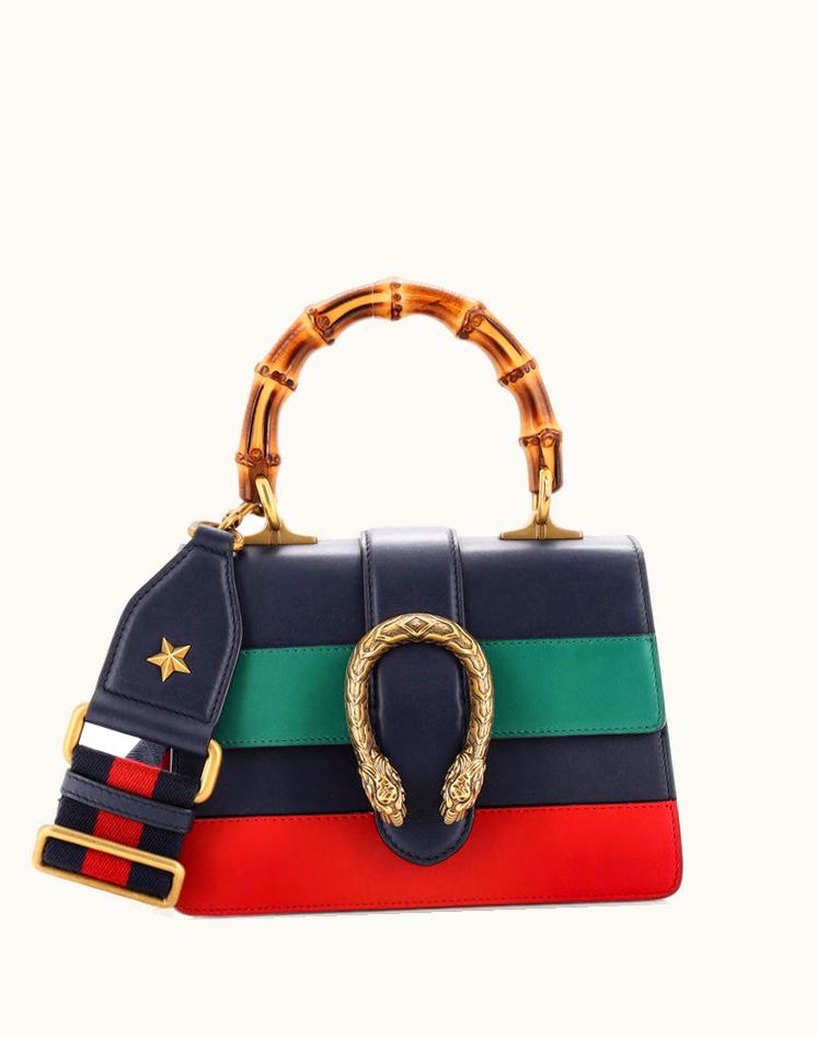 Gucci Gucci Dionysus Bamboo Top Handle Bag Colorblock Leather Mini Blue Aged Gold