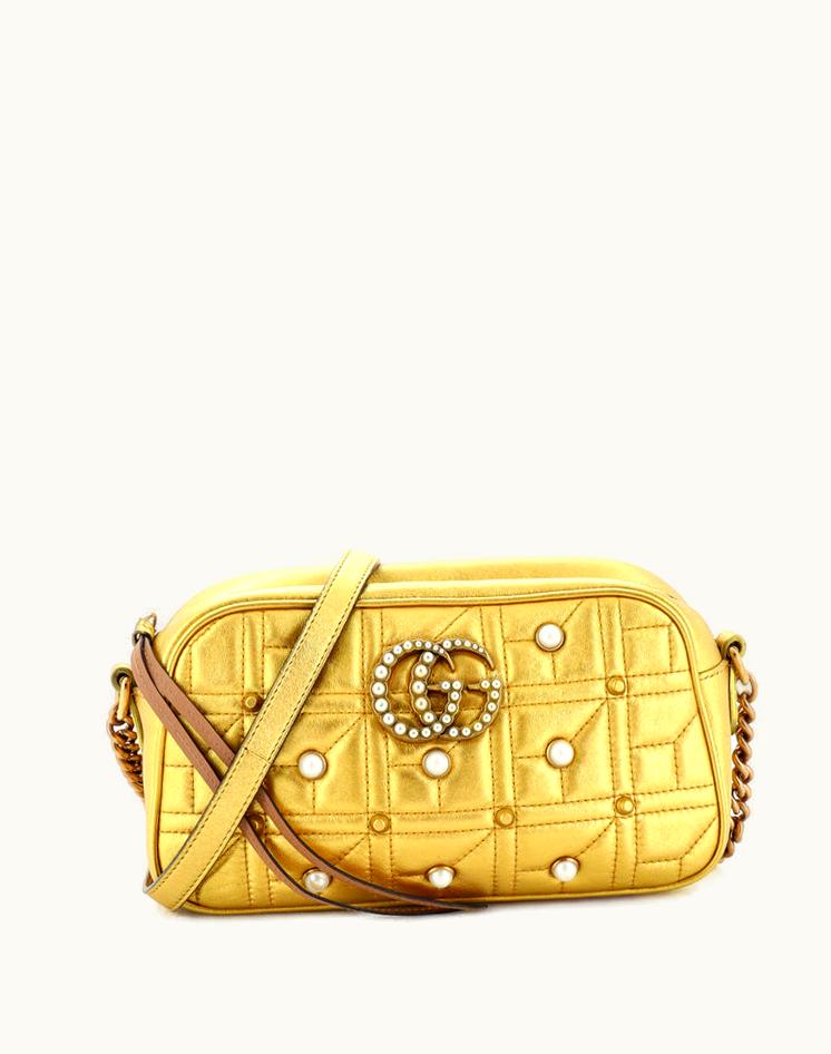 Gucci Gucci Pearly GG Marmont Shoulder Bag Embellished Matelasse Leather Small