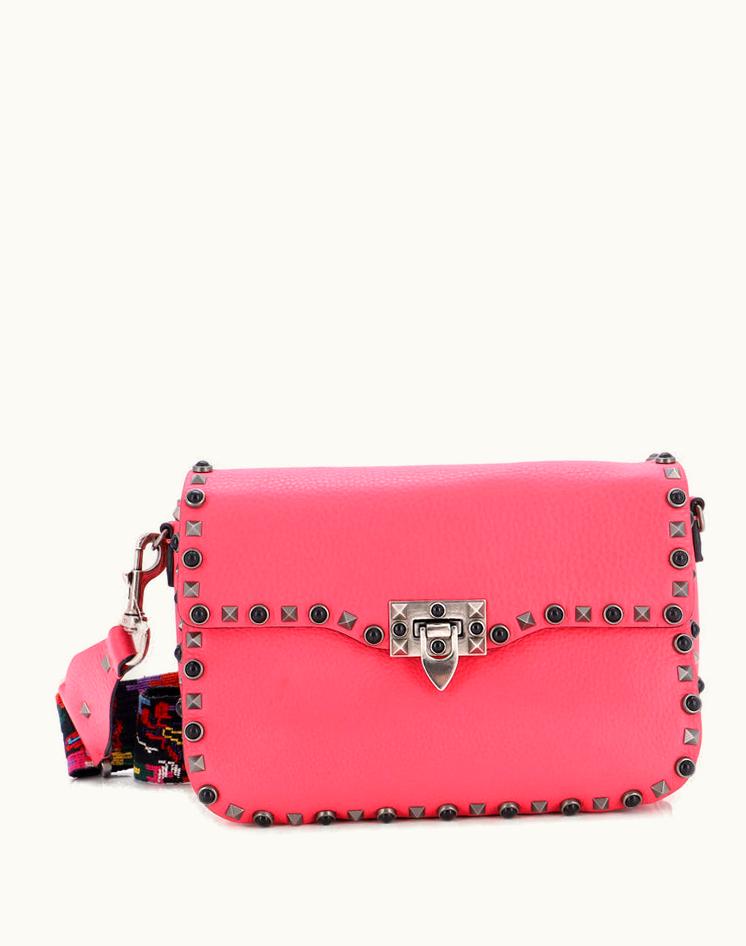 Valentino Valentino Rolling Rockstud Crossbody Bag Leather With Cabochons Medium Pink