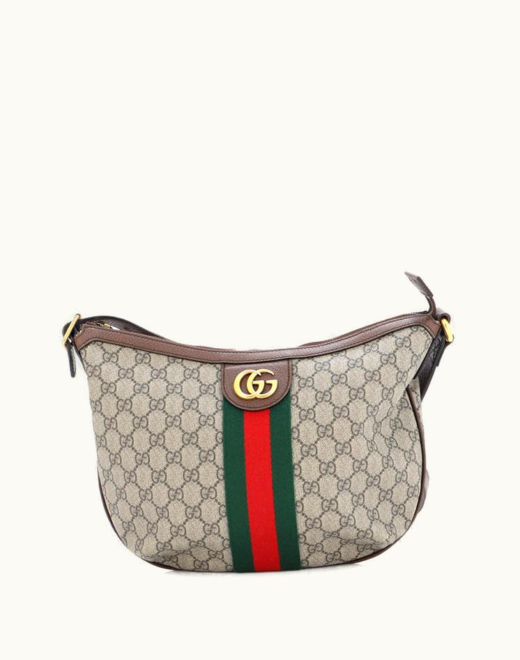 Gucci Gucci Ophidia Half Moon Hobo GG Coated Canvas Small Luxury Handbag Brown