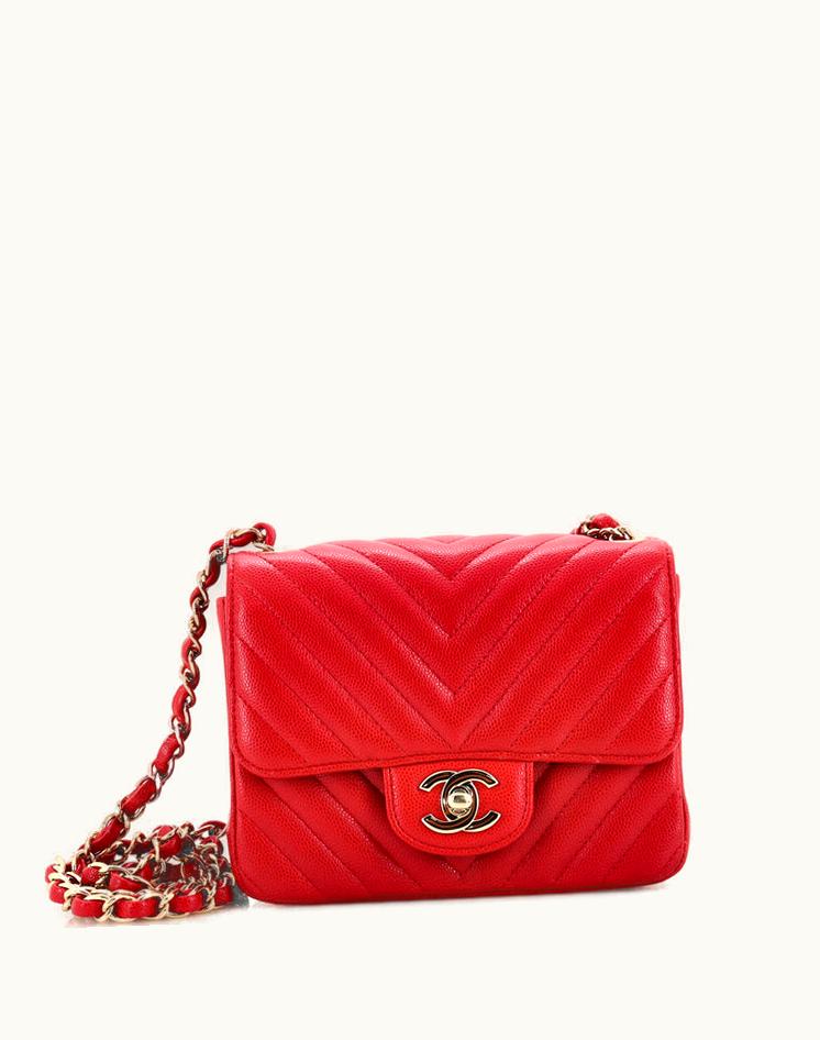 Chanel Chanel Square Classic Single Flap Bag Chevron Caviar Mini