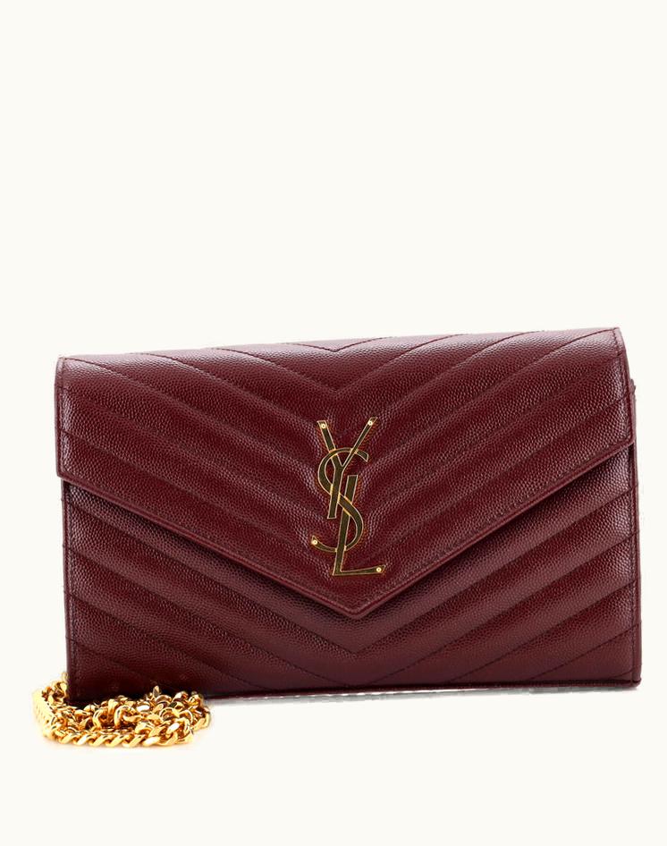 Saint Laurent Saint Laurent Classic Monogram Wallet On Chain Matelasse Chevron Leather Medium in Red and Black