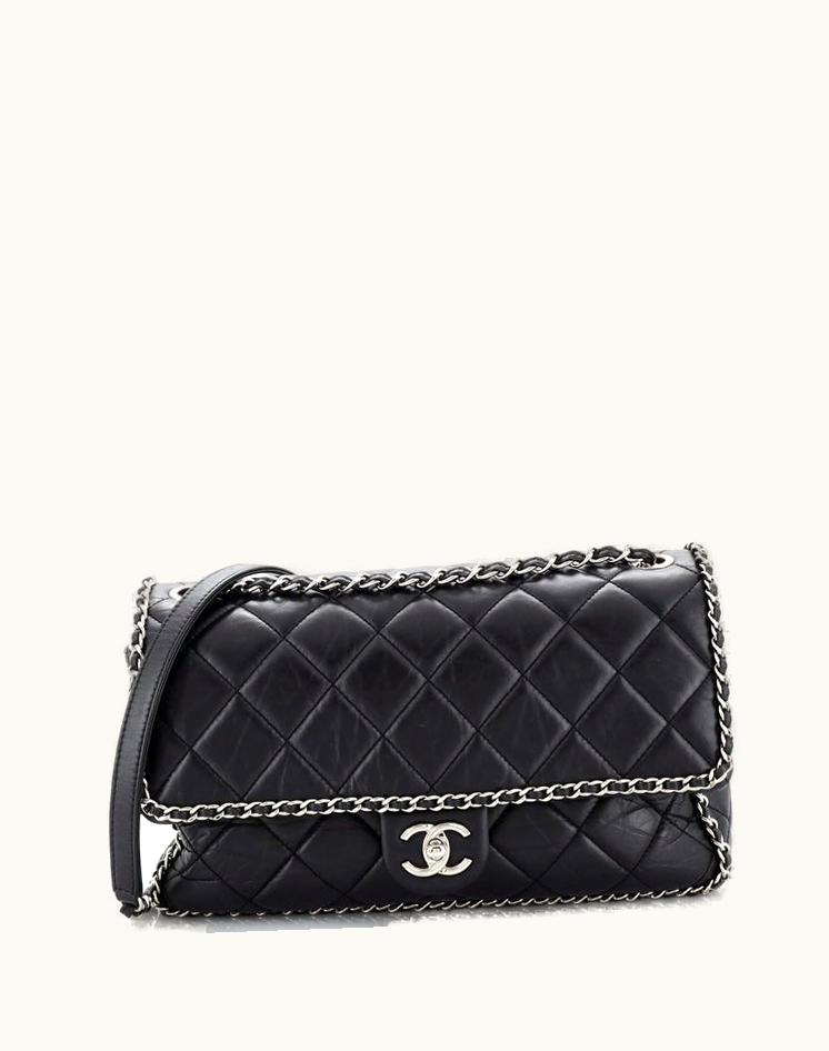 Chanel Chanel Running Chain Around Flap Bag Quilted Crumpled Calfskin Large