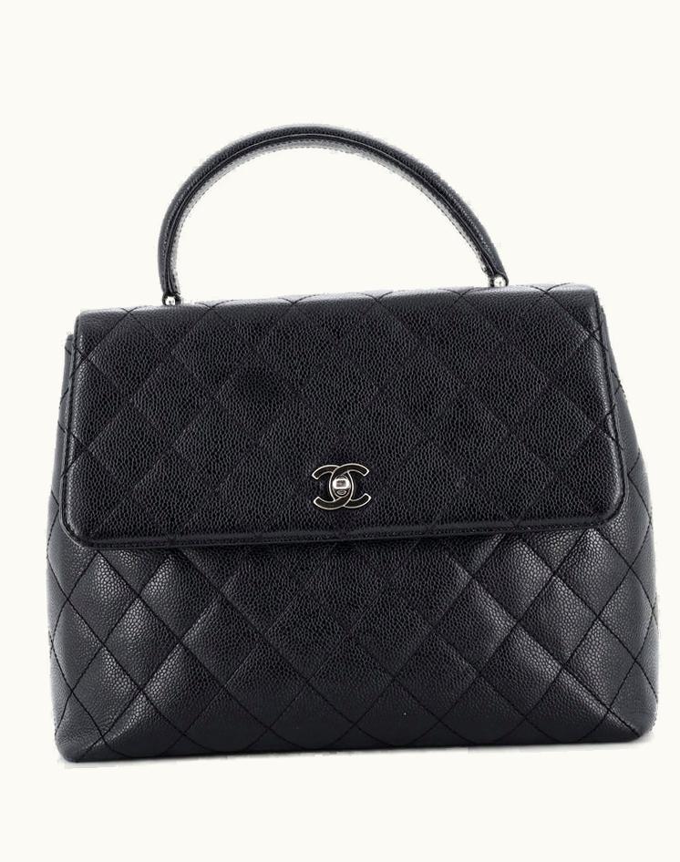 Chanel Chanel Vintage Classic Top Handle Flap Bag Quilted Caviar Jumbo - Black Silver