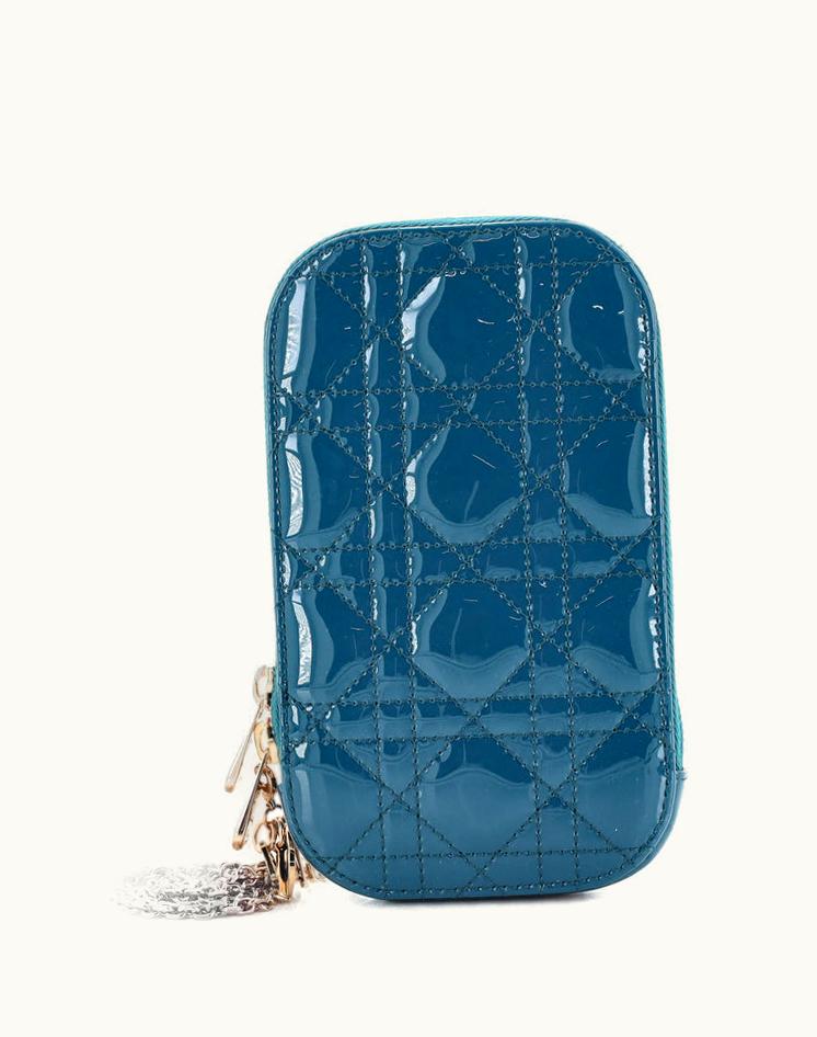 Dior Dior Lady Dior Phone Holder On Chain Cannage Quilt Patent