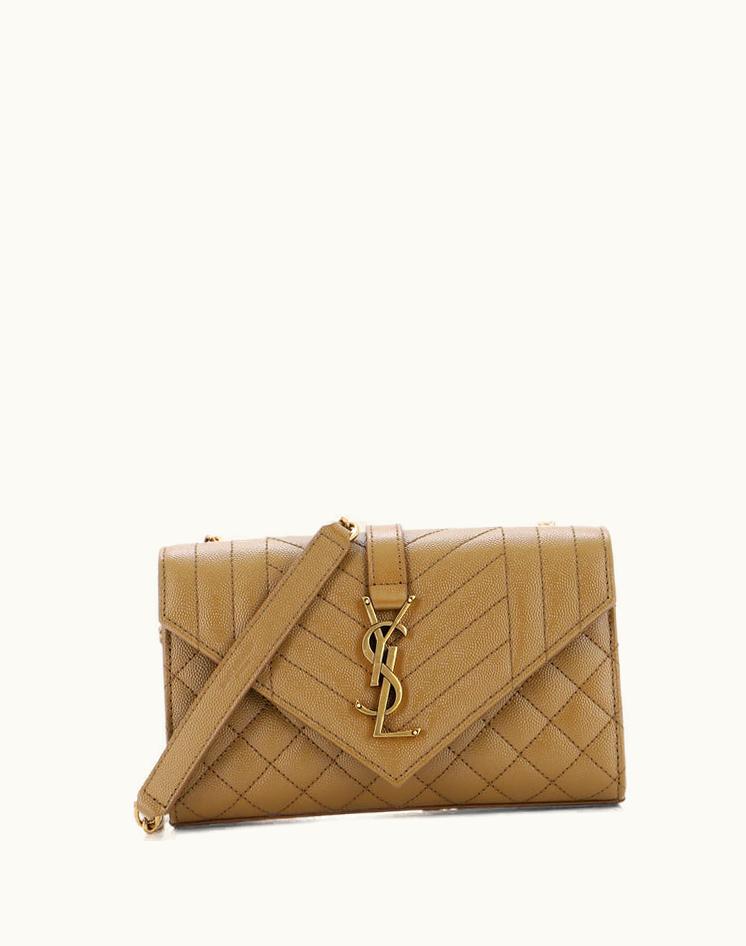 Saint Laurent Saint Laurent Classic Monogram Envelope Satchel Mixed Matelasse Leather Small in Brown & Black