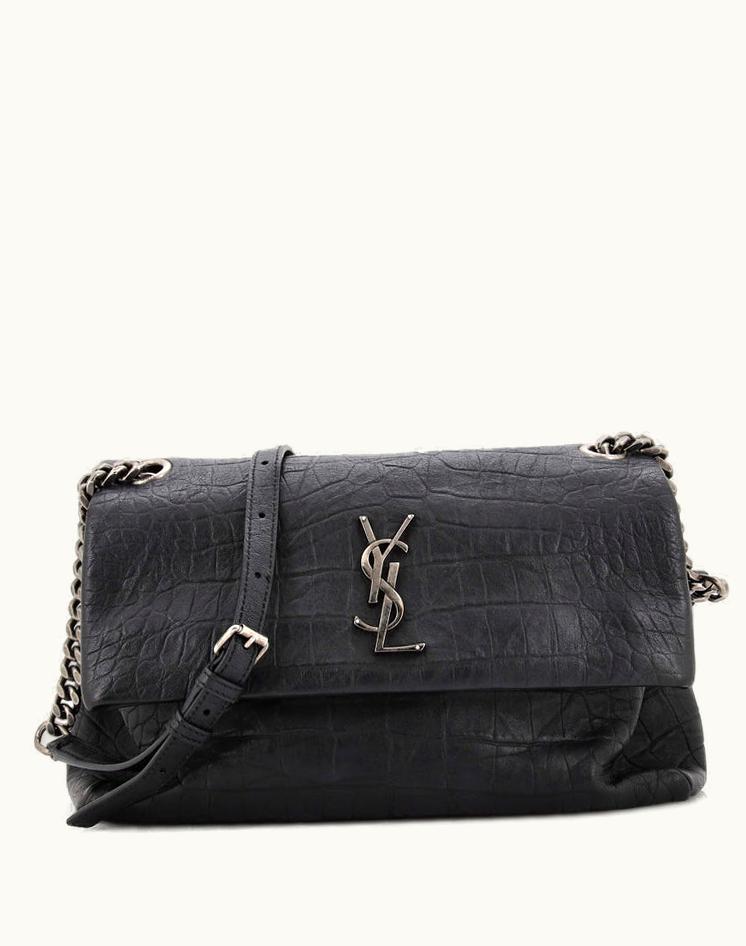 Saint Laurent Saint Laurent West Hollywood Crocodile Embossed Leather Medium Shoulder Bag Black