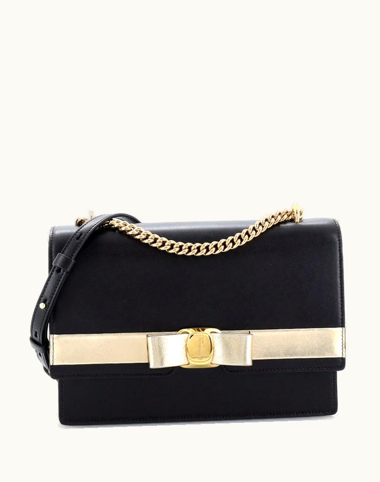 Salvatore Ferragamo Salvatore Ferragamo Vara Bow Chain Flap Bag Leather Mini