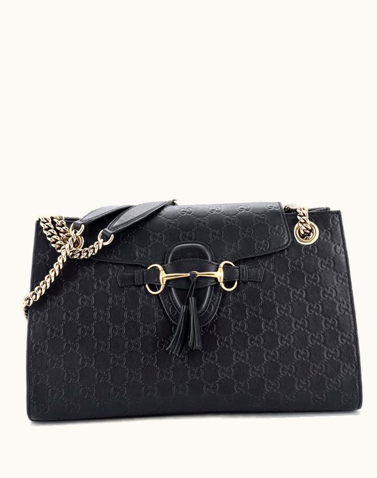 Gucci Gucci Emily Chain Flap Shoulder Bag Guccissima Leather Large Black