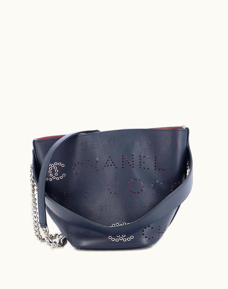 Chanel Chanel Logo Eyelets Bucket Bag Perforated Calfskin Small