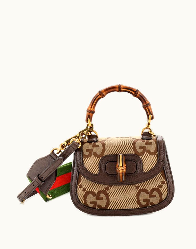 Gucci Gucci Bamboo 1947 Top Handle Bag Jumbo GG Canvas Mini