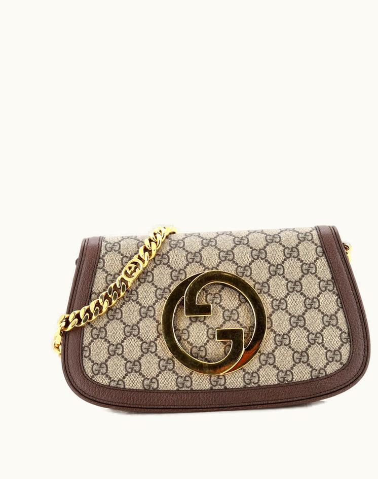 Gucci Gucci Blondie NM Flap Bag GG Coated Canvas Small Brown