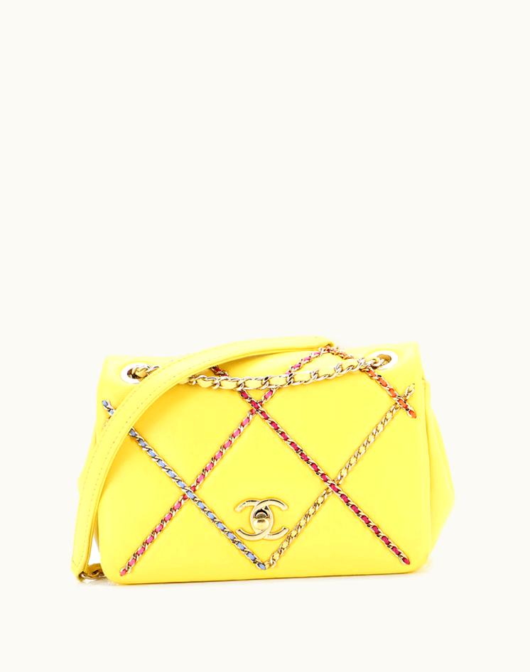 Chanel Chanel Entwined Chain Flap Bag Quilted Lambskin Small Yellow Pink Gold