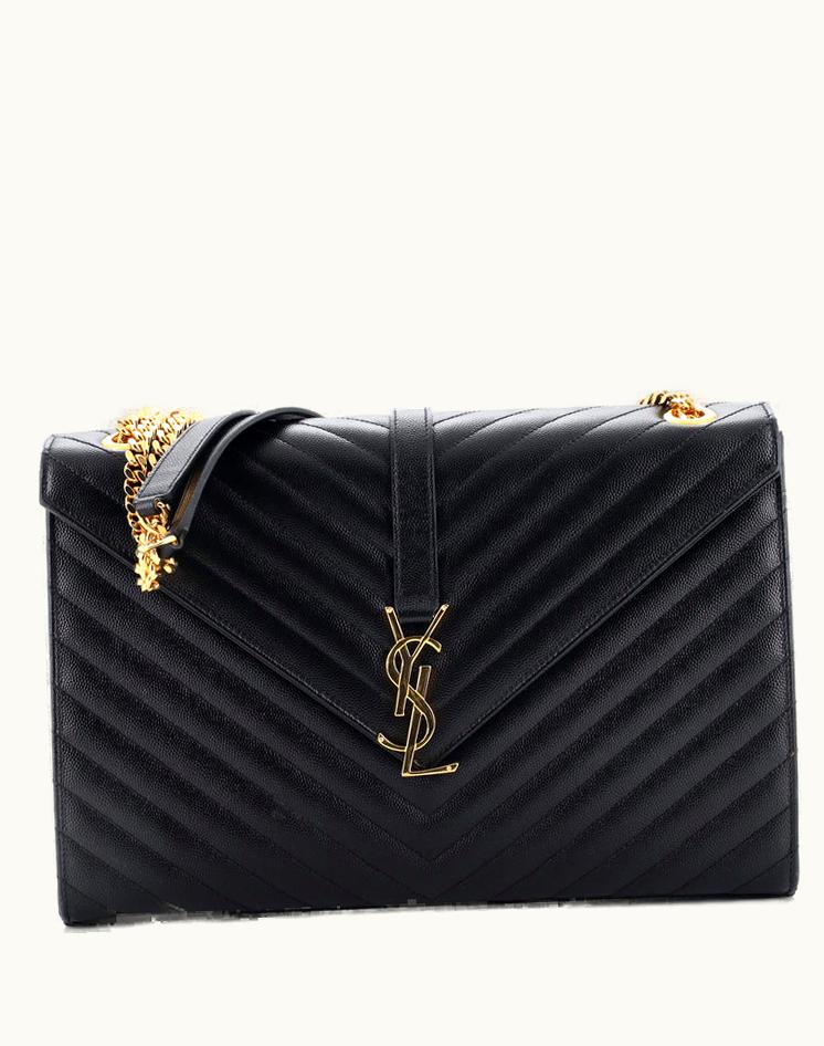 Saint Laurent Saint Laurent Classic Monogram Envelope Satchel Matelasse Chevron Leather Large in Black