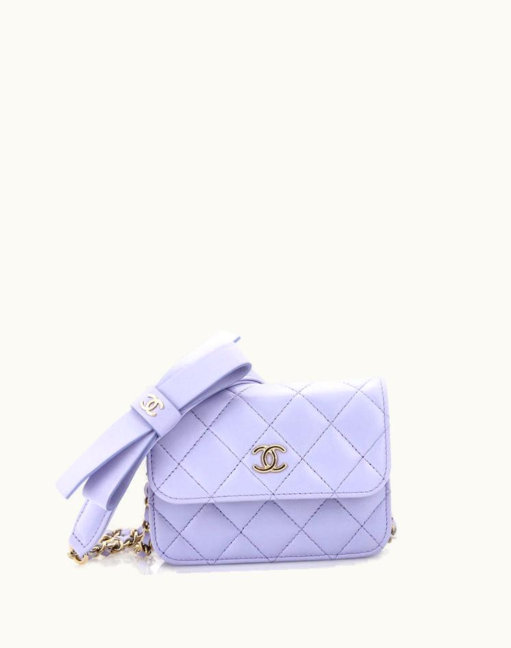 Chanel Chanel Bow Strap Card Holder On Chain Quilted Lambskin
